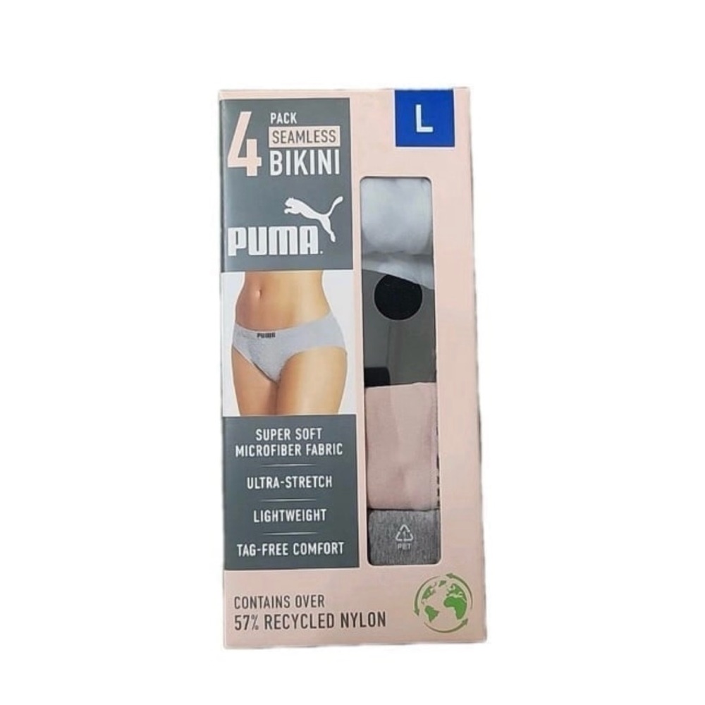 PUMA Women's Seamless Bikini Underwear 4-Pack - Large